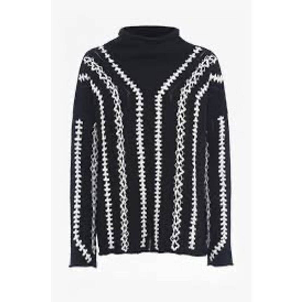 FRENCH CONNECTION Ella Embroidered Pattern sweater, black and white